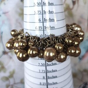 Heavy Gold Tone Champagne Glass Pearl Pearls Stretch Vintage Cha Cha Bracelet